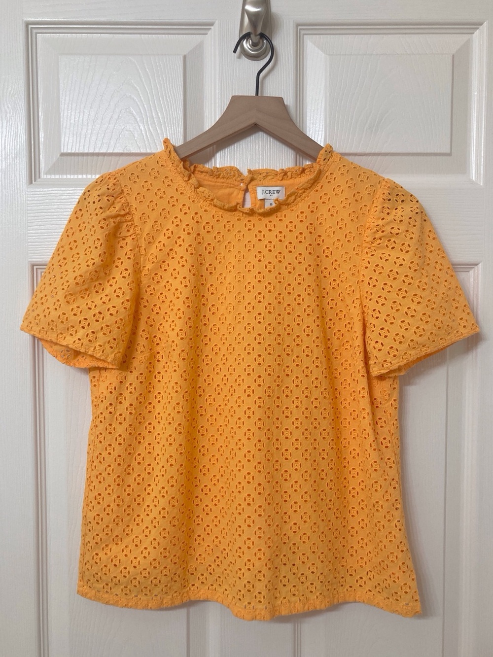 J. Crew Cotton Puff Sleeve Eyelet Top in Saffron Yellow Small Corporate Boho